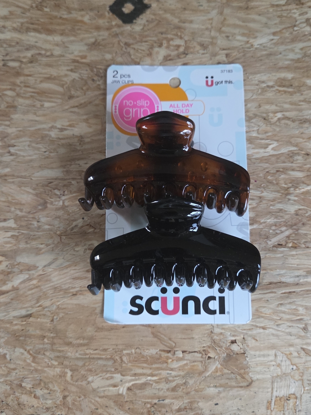 Scunci No-Slip Grip Jaw Clips - Brown & Black (2 Pack)